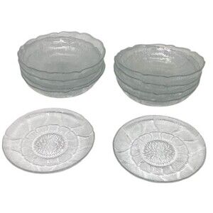 Arcoroc Vtg Lot Glass Bowls Etched Floral Fleur Dessert 10 Fruit Salad Saucer